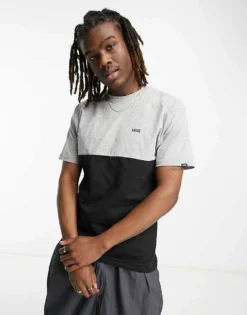 Vans Colourblock T-shirt In Grey And Black For Men Athletic Heather/black
