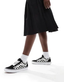 Vans Old Skool Checkerboard Trainers In White And Black For Unisex -Kidivita Store 204519681 1 white 1