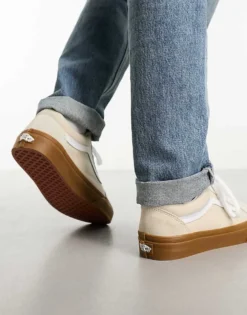 Vans Old Skool Trainers In Oatmeal With Gum Sole For Men Stone -Kidivita Store 205048887 4