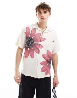 Vans Larel Flower Print Shirt In Cream And Dark Pink For Men Natural -Kidivita Store 206077387 1 natural 1