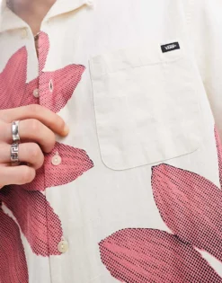 Vans Larel Flower Print Shirt In Cream And Dark Pink For Men Natural -Kidivita Store 206077387 3