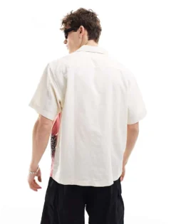 Vans Larel Flower Print Shirt In Cream And Dark Pink For Men Natural -Kidivita Store 206077387 4