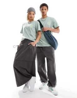 Vans Classic Mini Dual Palm Back Print T-shirt In Light Green For Unisex Iceberg Green-white -Kidivita Store 206077621 3