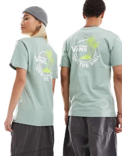 Vans Classic Mini Dual Palm Back Print T-shirt In Light Green For Unisex Iceberg Green-white -Kidivita Store 206077621 4