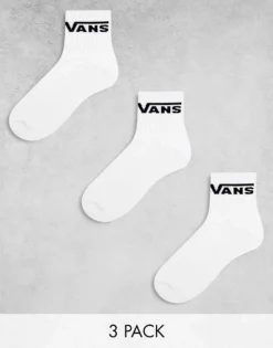Vans 3 Pack Classic Half Crew Socks In White For Unisex