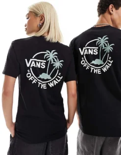 Vans Classic Mini Dual Palm Back Print T-shirt In Black For Unisex Black-iceberg Green