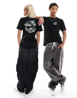 Vans Classic Mini Dual Palm Back Print T-shirt In Black For Unisex Black-iceberg Green -Kidivita Store 206077698 3