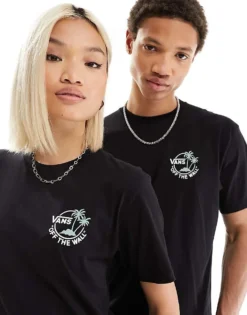 Vans Classic Mini Dual Palm Back Print T-shirt In Black For Unisex Black-iceberg Green -Kidivita Store 206077698 4