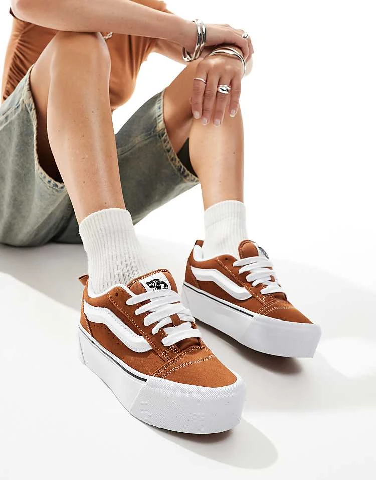 Vans Knu Stack Chunky Platform Trainers In Dark Orange And White For Unisex 6 Vans Knu Stack Chunky Platform Trainers In Dark Orange And White For Unisex - Image 6