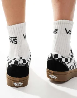 Vans Old Skool Trainers With Oversized Laces In Black And White Checkerboard With Gum Sole For Unisex -Kidivita Store 206558807 3