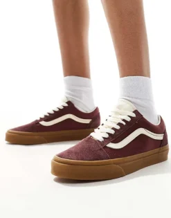 Vans Old Skool Trainers In Burgundy With Gum Sole For Unisex Brown