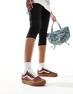 Vans Old Skool Trainers In Burgundy With Gum Sole For Unisex Brown -Kidivita Store 206558808 3