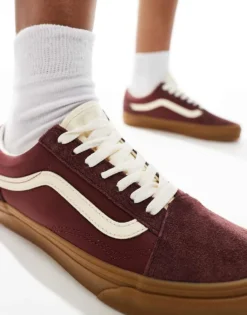 Vans Old Skool Trainers In Burgundy With Gum Sole For Unisex Brown -Kidivita Store 206558808 4