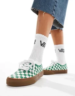 Vans Authentic Trainers With Oversized Laces In Green And White Checkerboard With Gum Sole For Unisex Mid Green -Kidivita Store 206559208 1 midgreen 1
