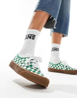 Vans Authentic Trainers With Oversized Laces In Green And White Checkerboard With Gum Sole For Unisex Mid Green -Kidivita Store 206559208 3