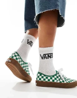Vans Authentic Trainers With Oversized Laces In Green And White Checkerboard With Gum Sole For Unisex Mid Green -Kidivita Store 206559208 5