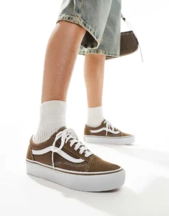Vans Old Skool Platform Trainers In Mid Brown For Unisex -Kidivita Store 206559529 1 brown 1