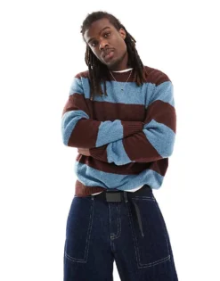 Vans Darby Striped Crew Sweatshirt In Brown And Blue For Men