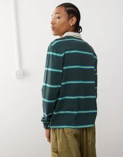 Vans Gatewood Long Sleeve Striped Rugby Shirt In Green For Men Green Gables -Kidivita Store 206730653 4