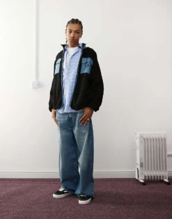 Vans Debrusk Oversized Sherpa Fleece Jacket In Black And Blue - MULTI For Men Black-bluestone -Kidivita Store 206730675 1 blackbluestone 1