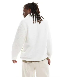 Vans Boxed Sherpa 1/4 Zip Fleece In White For Men Marshmallow -Kidivita Store 206730692 3