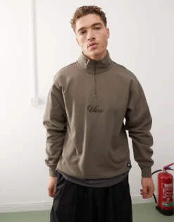 Vans Scripted 1/4 Zip Fleece In Mid Brown For Men Bungee Cord