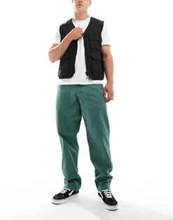 Vans Fatigue Loose Tapered Trousers In Dark Green For Men