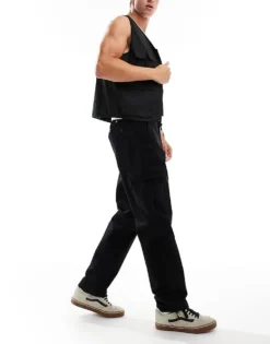 Vans Service Loose Fit Tapered Cargo Trousers In Black For Men