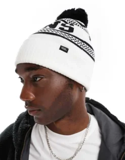 Vans Check Pop Beanie In Off White And Navy For Unisex Marshmallow