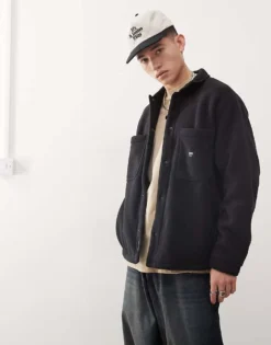 Vans Penmar Heavyweight Polar Fleece Shacket In Black For Men