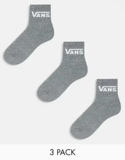 Vans 3 Pack Classic Half Crew Socks In Grey For Men Heather Grey