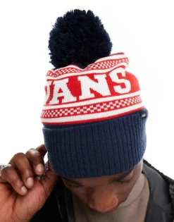 Vans Check Pom Beanie In Blue And Red For Unisex Dress Blues -Kidivita Store 206738401 3