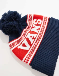 Vans Check Pom Beanie In Blue And Red For Unisex Dress Blues -Kidivita Store 206738401 4