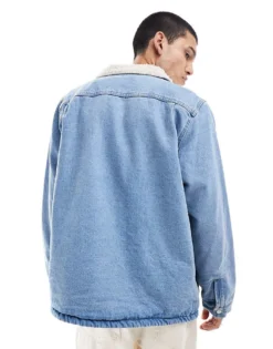 Vans Drill Chore Denim Jacket In Washed Blue With Sherpa For Men Stonewash Blue -Kidivita Store 206738436 3