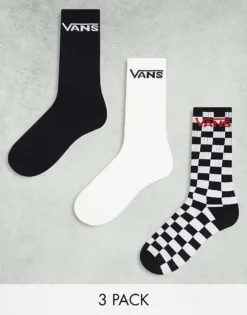 Vans 3 Pack Classic Crew Socks In Black And White For Men Black-white