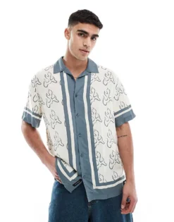 Vans Blaze Border Short Sleeves Woven In Lemon Icing/stormy Weather For Men