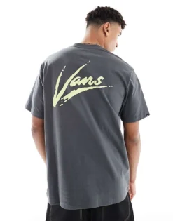 Vans Brush Script Loose Short Sleeves In Asphalt/shadow Lime For Men