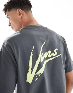 Vans Brush Script Loose Short Sleeves In Asphalt/shadow Lime For Men -Kidivita Store 207733701 3