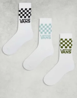 Vans 3 Pack Classic Crew Socks In White With Grey, Black And Blue For Men Gray Mist -Kidivita Store 207902072 1 graymist 1