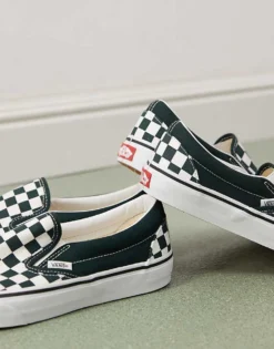 Vans Classic Slip-On Colour Theory Checkerboard Trainers In Dark Green For Unisex -Kidivita Store 208060831 4