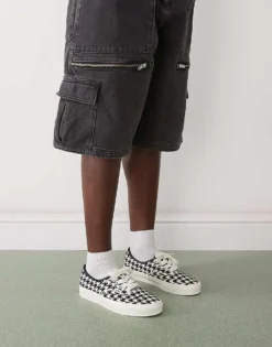 Vans Authentic Embroidered Houndstooth Trainers With Oversized Laces In White And Black For Unisex