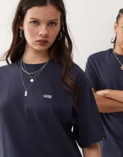 Vans Left Chest Logo Oversized Fit T-shirt In Dark Navy - NAVY For Unisex -Kidivita Store 208326148 3