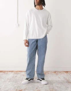 Vans Check-5 Blaze All Over Print Loose Fit Denim Jeans In Washed Blue For Men Mid Blue