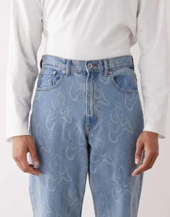 Vans Check-5 Blaze All Over Print Loose Fit Denim Jeans In Washed Blue For Men Mid Blue -Kidivita Store 208326244 4