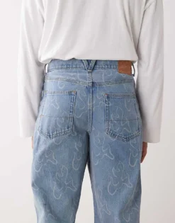 Vans Check-5 Blaze All Over Print Loose Fit Denim Jeans In Washed Blue For Men Mid Blue -Kidivita Store 208326244 5